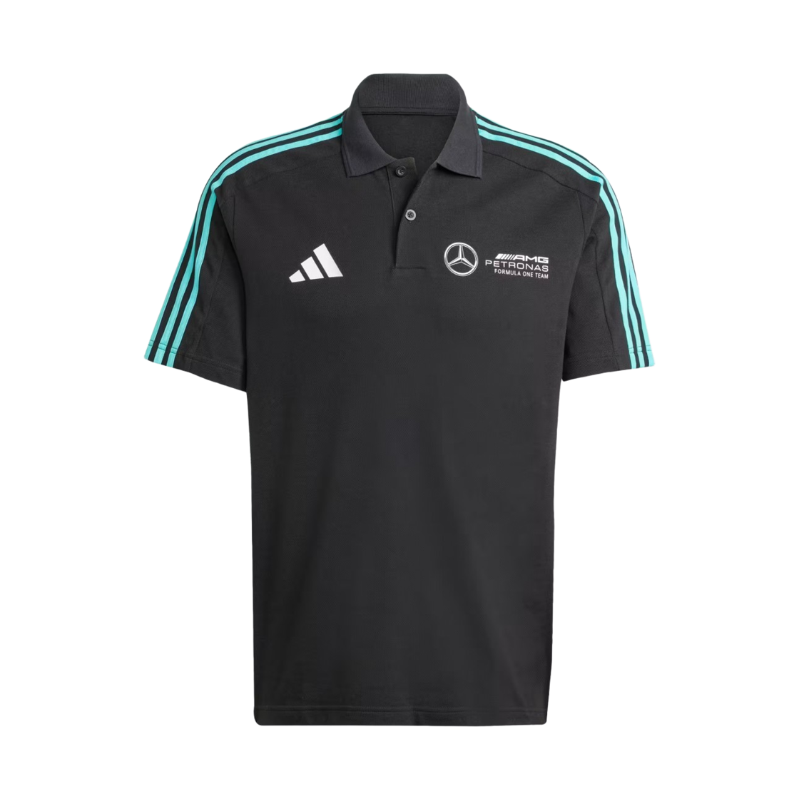 아디다스 x 메르세데스 AMG 페트로나스 포뮬러 원 팀 DNA 폴로 셔츠 블랙 화이트 - US 사이즈(Adidas x Mercedes AMG Petronas Formula One Team DNA Polo Shirt Black White - US Sizing)