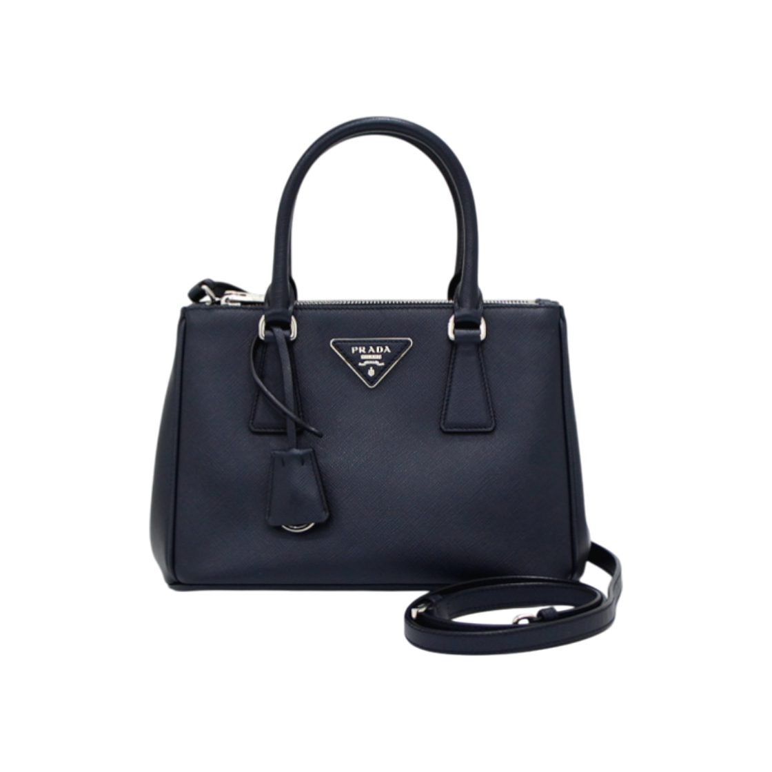 ITMII4378ODI Prada Navy Saffiano Lux Small Silver Tote & Shoulder Bag 1BA896