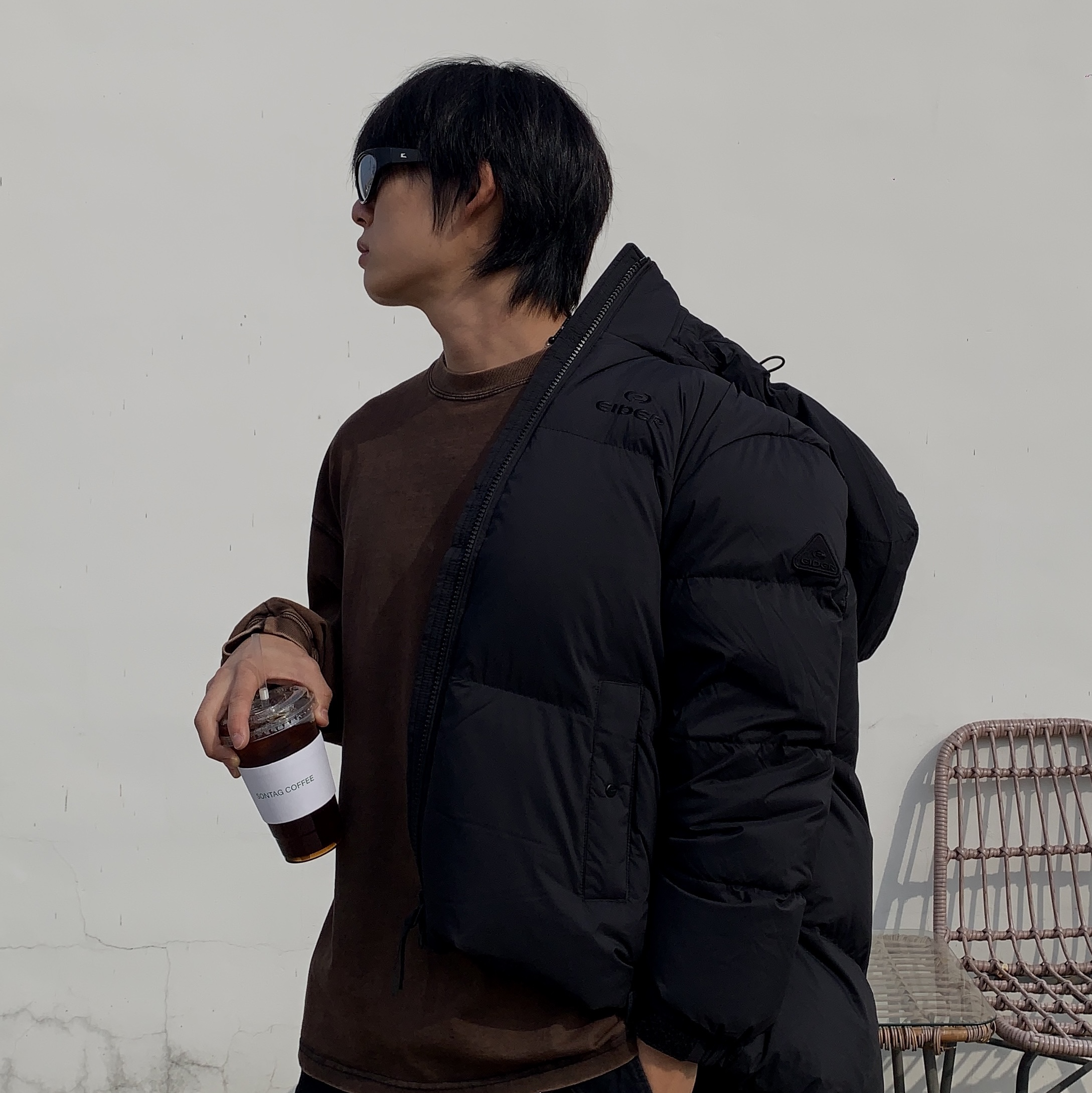 Eider Puffy Puffer Down Jacket Black 착용 스타일 - 3