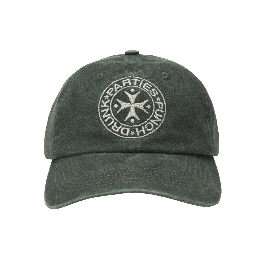 펀치 드렁크 파티즈 서클 로고 워시드 볼캡 그린(Punch Drunk Parties Circle Logo Washed Ball Cap Green)