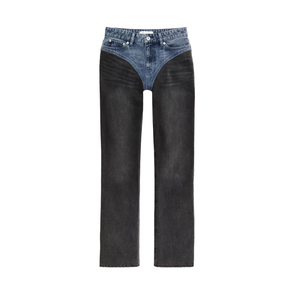 (W) 에이치앤엠 x 글렌 마틴스 투톤 스트레이트 레그 진 데님 블루 다크 그레이((W) H&M x Glenn Martens Two-Tone Straight Leg Jeans Denim Blue Dark Grey)