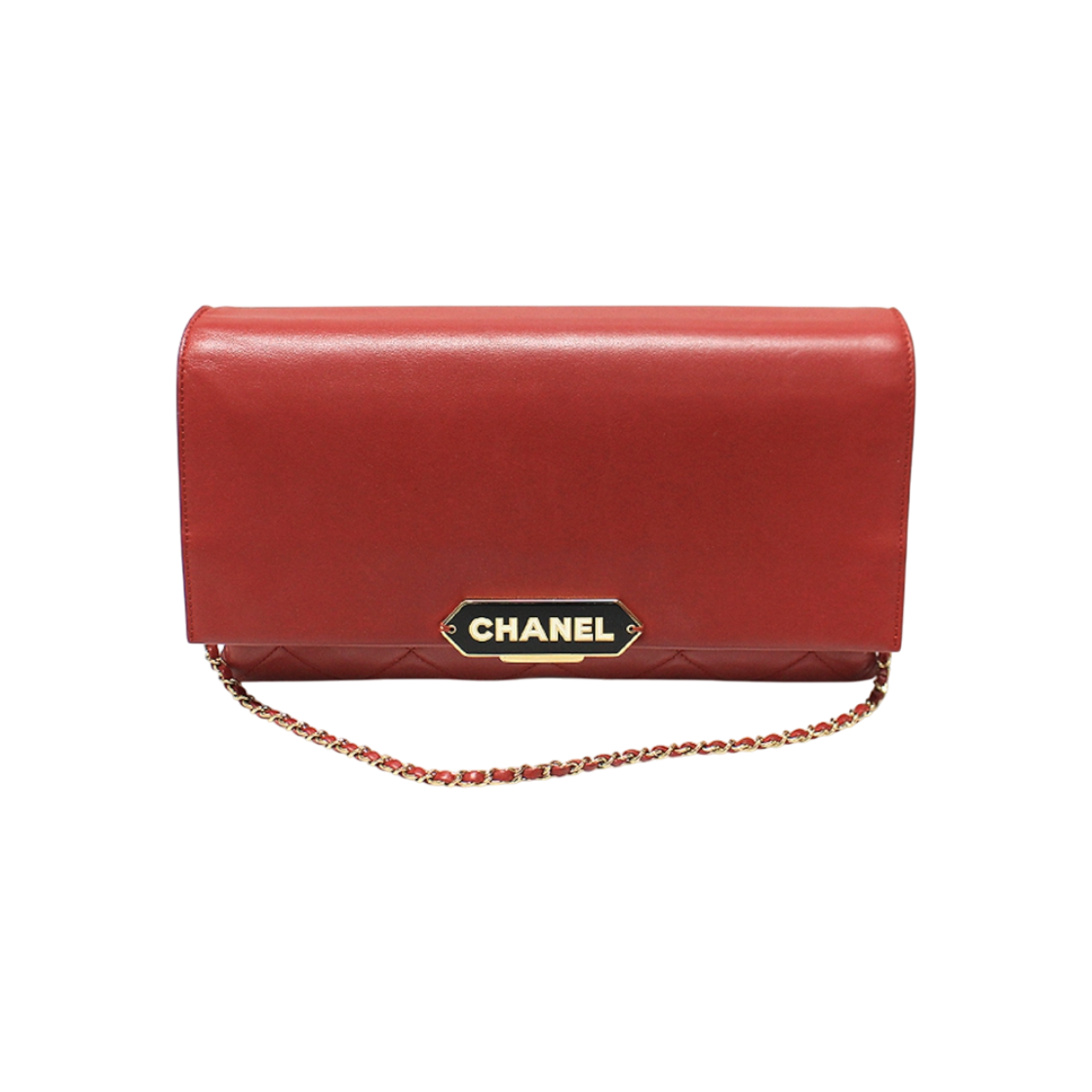 ITO6PVSDFC34 Chanel Red Lambskin Retro Label Silver Chain Flap Clutch Shoulder Bag (23 Series)