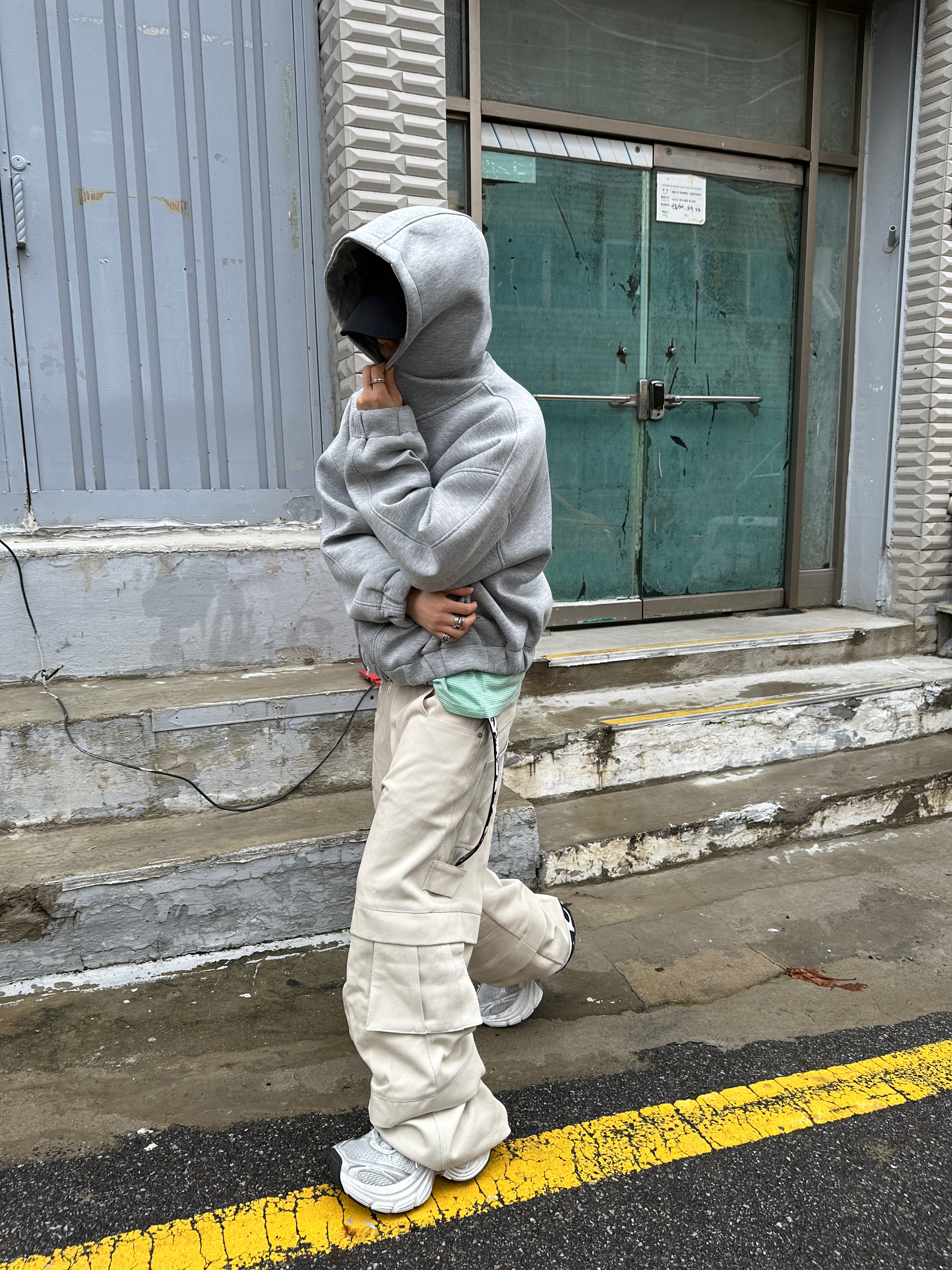 Kamien Balloon Hoodie Zip-Up Melange Gray, Kamien Balloon Hoodie Zip-up Melange Gray 착용 스타일 - 3