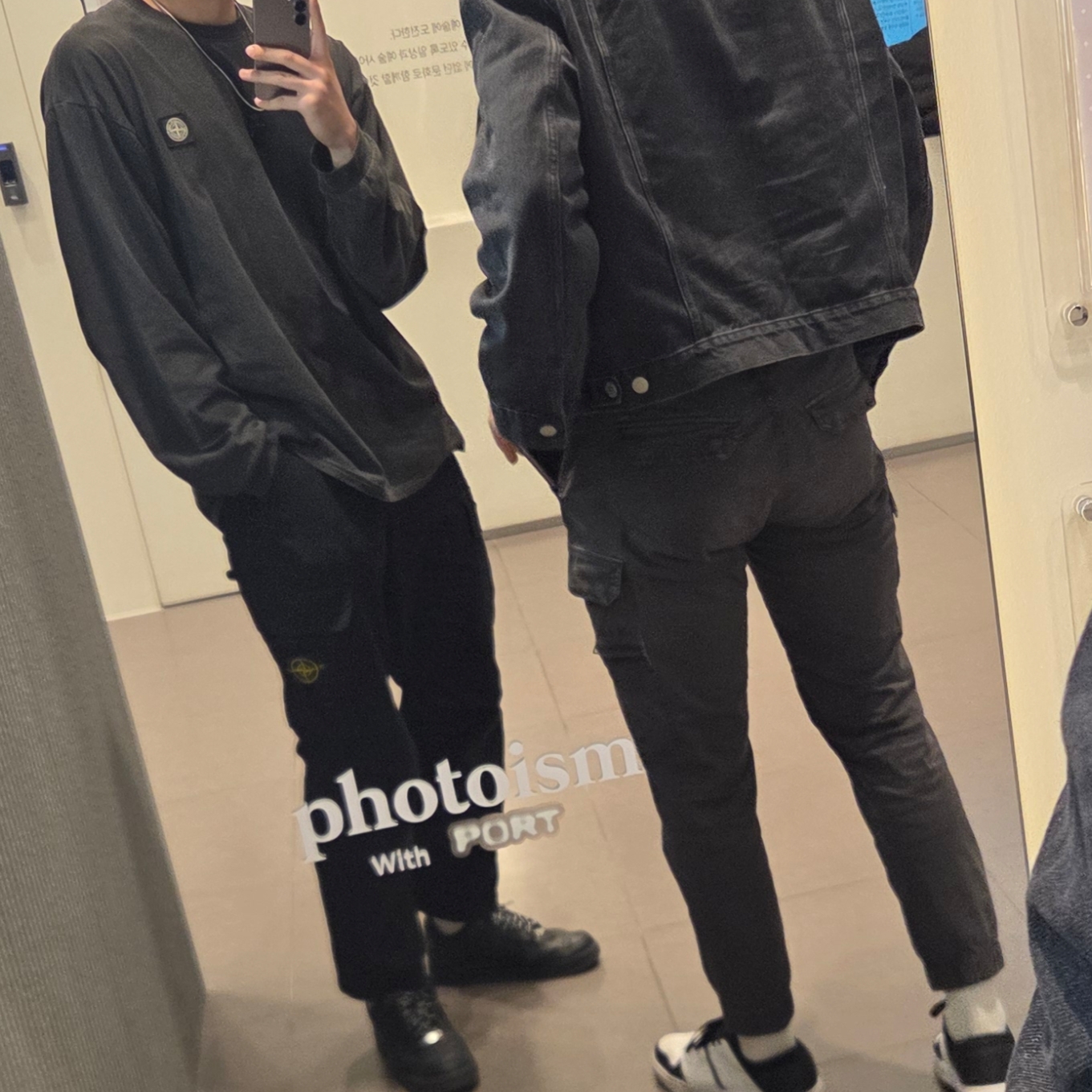 Nike x Supreme Air Force 1 Low Black, Stone Island 31303 Stretch Cotton Tela Paracadute Cargo Pants Black - 24SS 착용 스타일