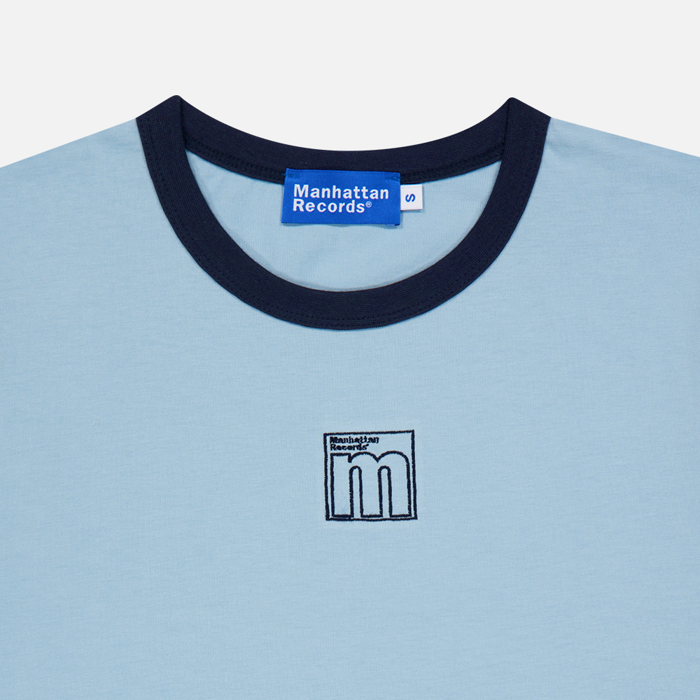 맨하탄 레코즈 우먼 엠 로고 링거 티셔츠 - 블루(Manhattan Records W M Logo Ringer T-shirt - Blue) - 3