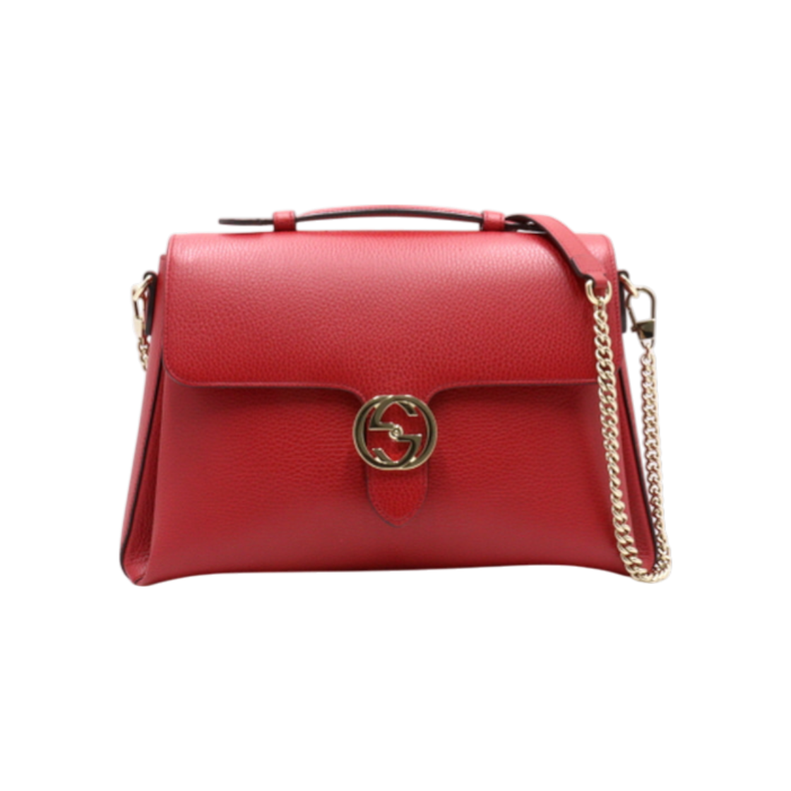 IT4CHA5GPLTD Gucci 510306 Gold Interlocking GG Red Top Handle Chain Shoulder Bag & Crossbody AA36270