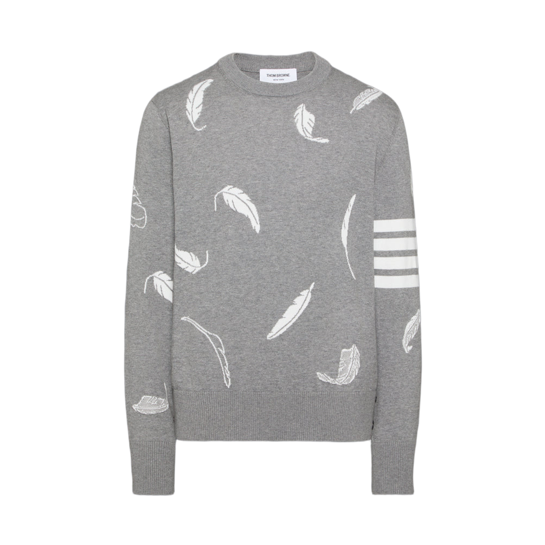 MKA556A-Y3039-055 Thom Browne Feather Intarsia Relaxed Fit Crewneck Pullover Light Grey