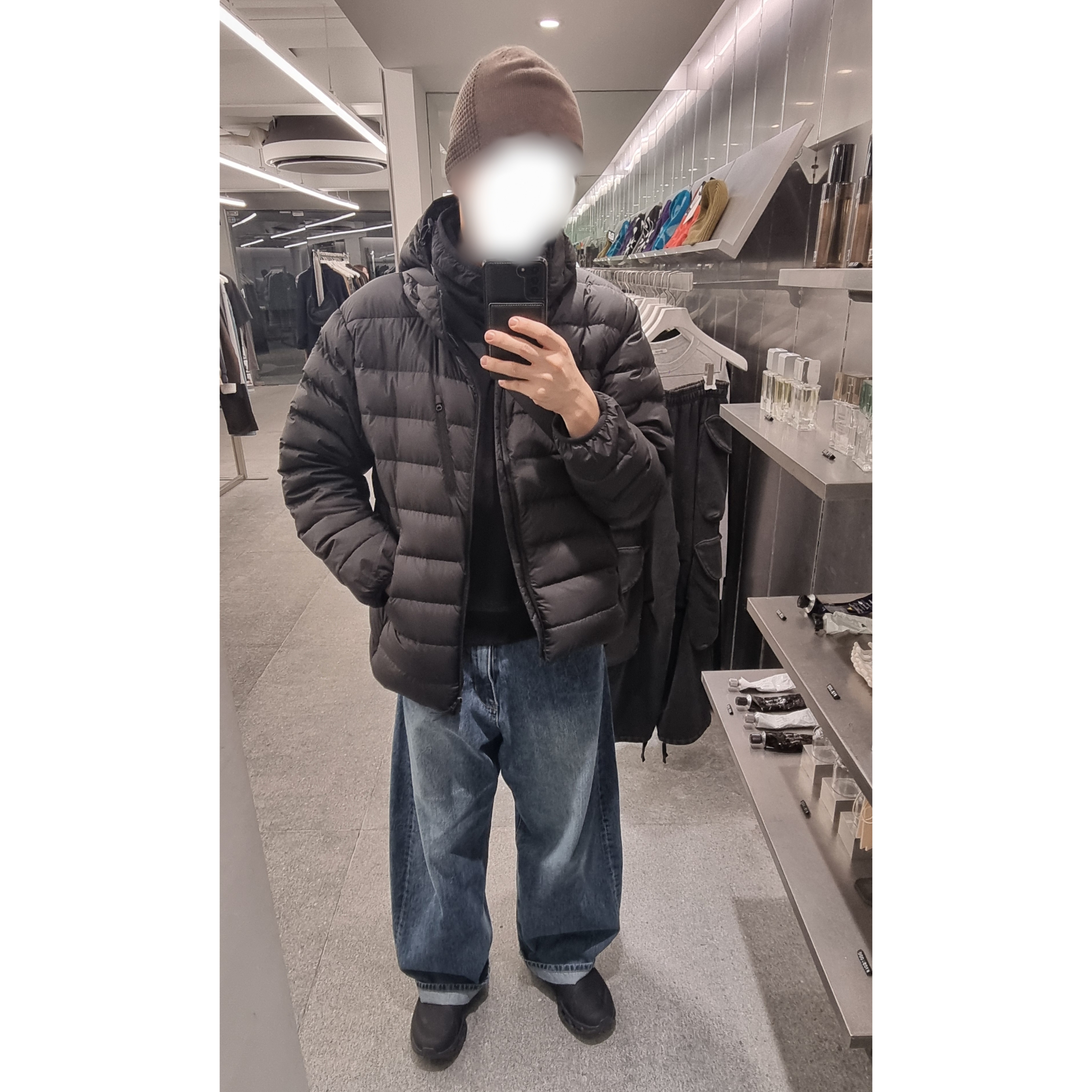 On Running x Post Archive Faction (Paf) Cloudmonster 2 Black Magnet, Musinsa Standard City Leisure Hooded Light Down Jacket Black 착용 스타일 - 1