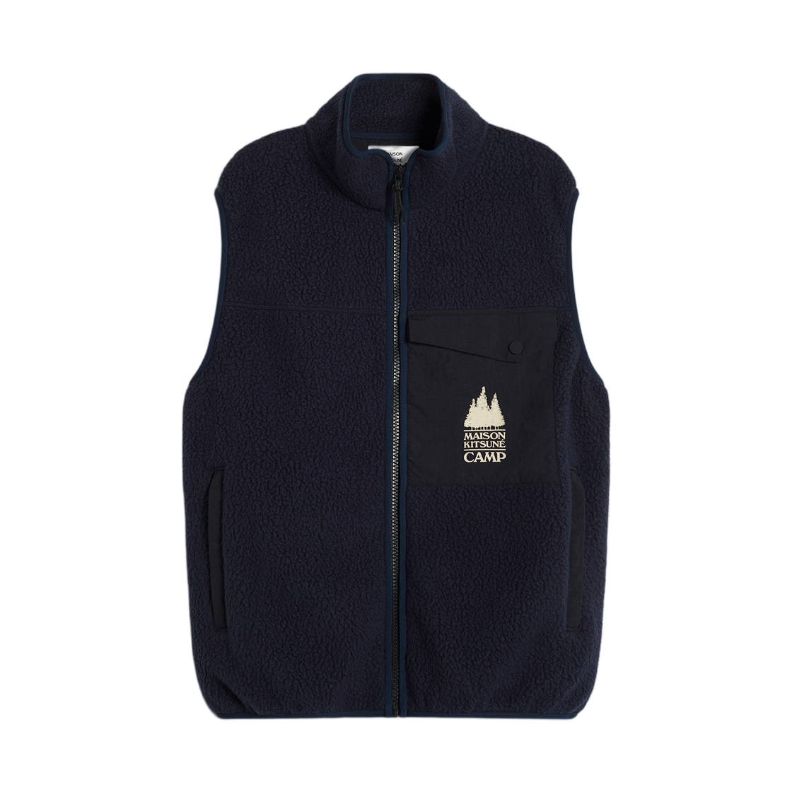 PM02137WM2031-P480 Maison Kitsune Casual Fleece Sleeveless Vest Dark Navy