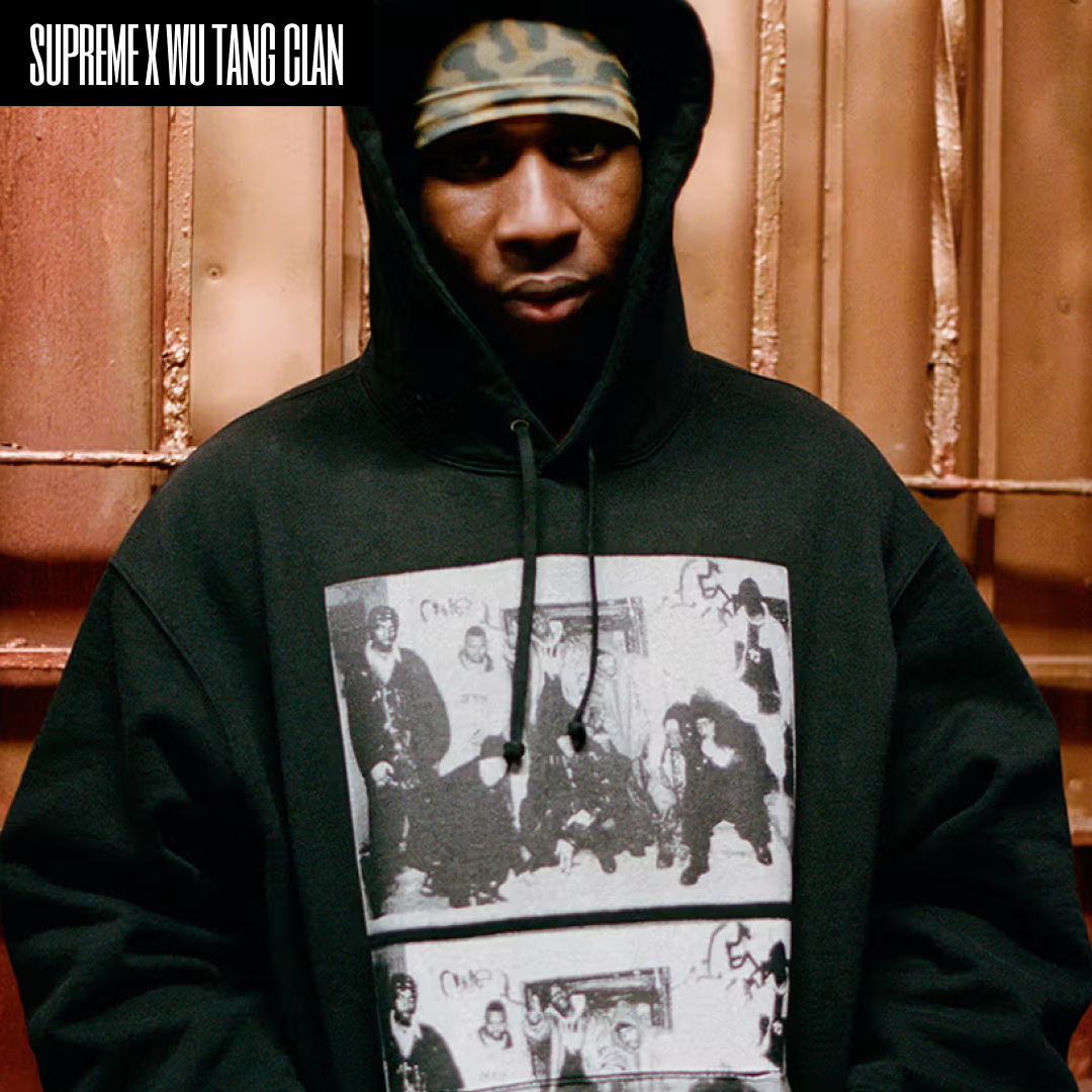 Supreme x Wu-Tang Clan Beanie Black - 25FW, Supreme x Wu-Tang Clan Hooded Sweatshirt Navy - 25FW 착용 스타일 - 2