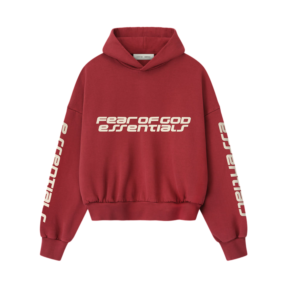 - Essentials Cropped Relaxed Hoodie Crimson - 25FW