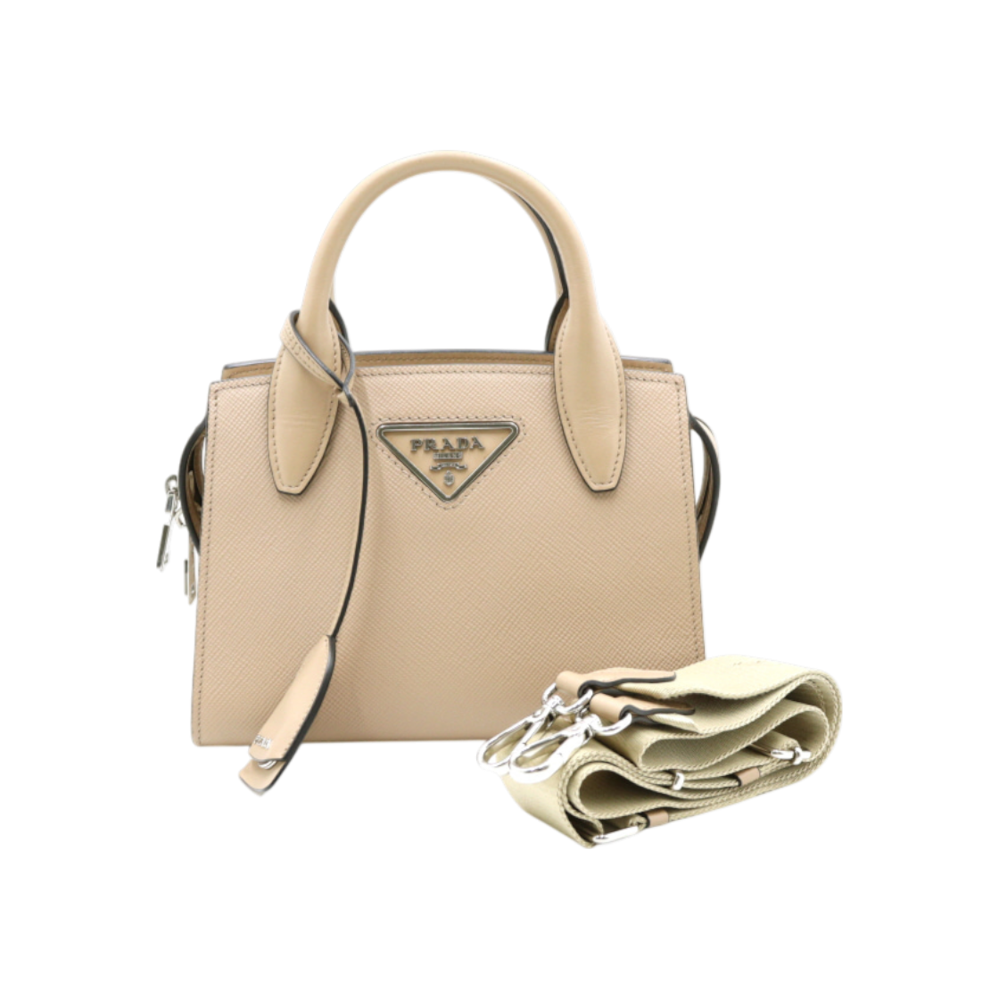 ITH3K5GB87D7 Prada Saffiano Triangle Logo Tote & Shoulder Bag in Beige