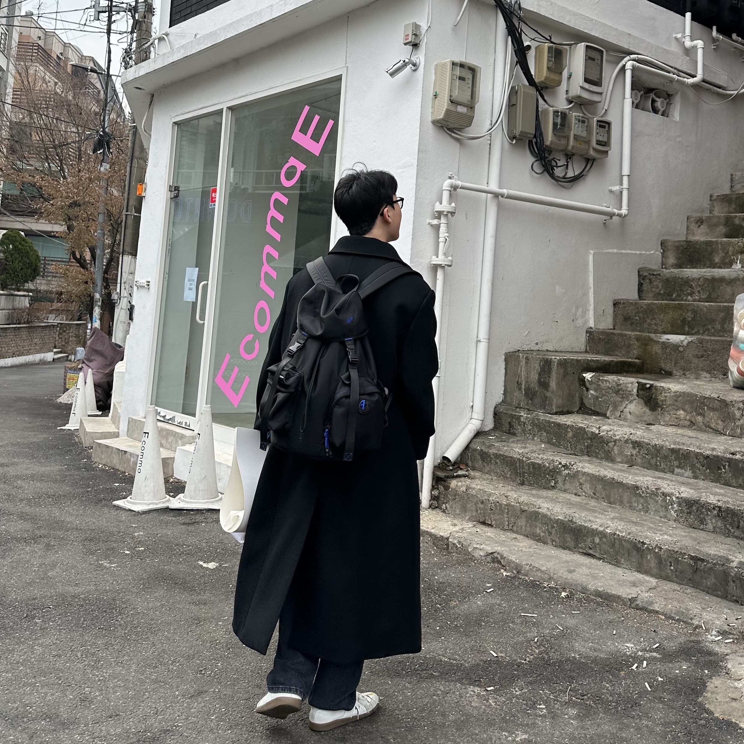 Ader Error x Zara Backpack Black 착용 스타일