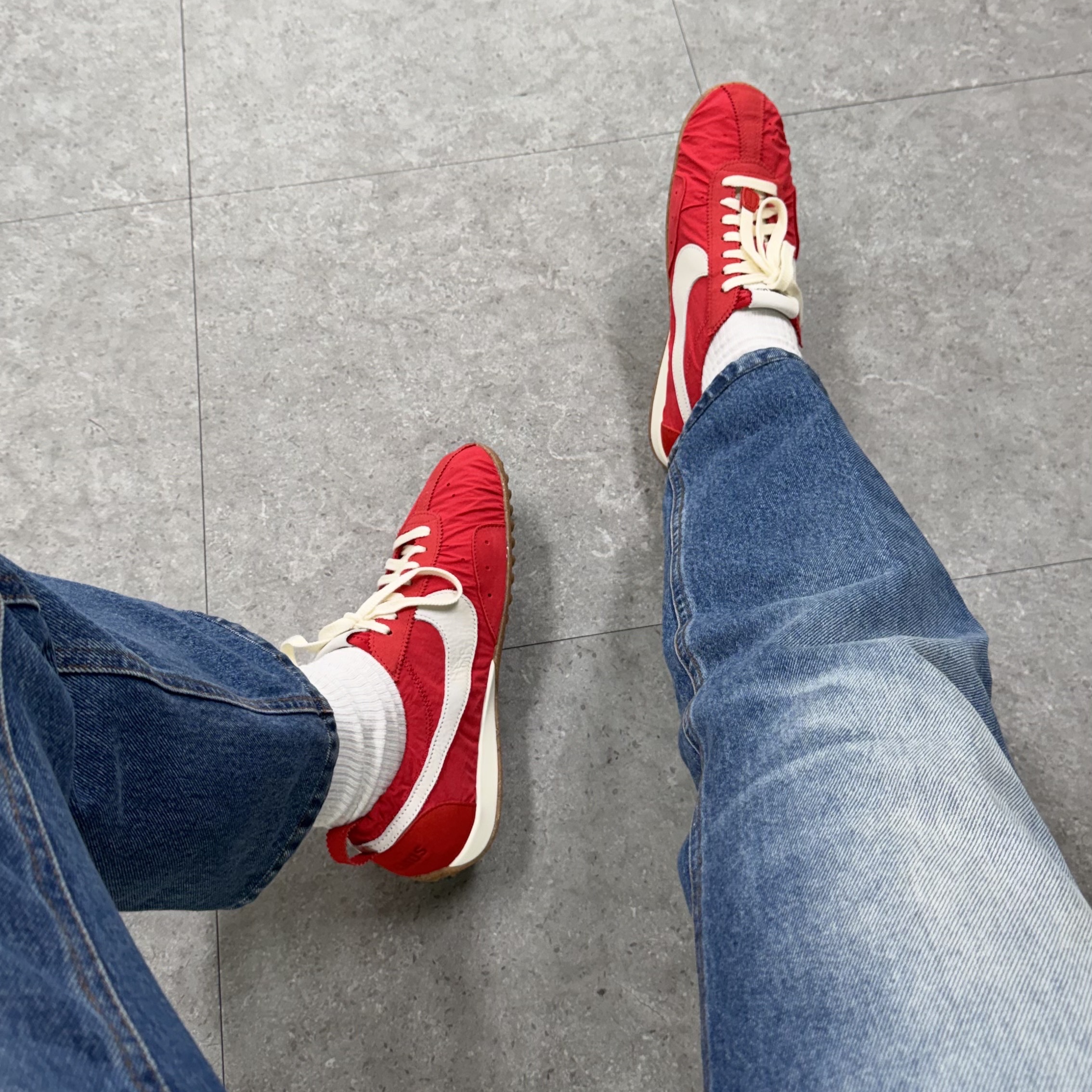 Nike x Jacquemus Moon Shoe SP University Red and Bicycle Yellow 착용 스타일