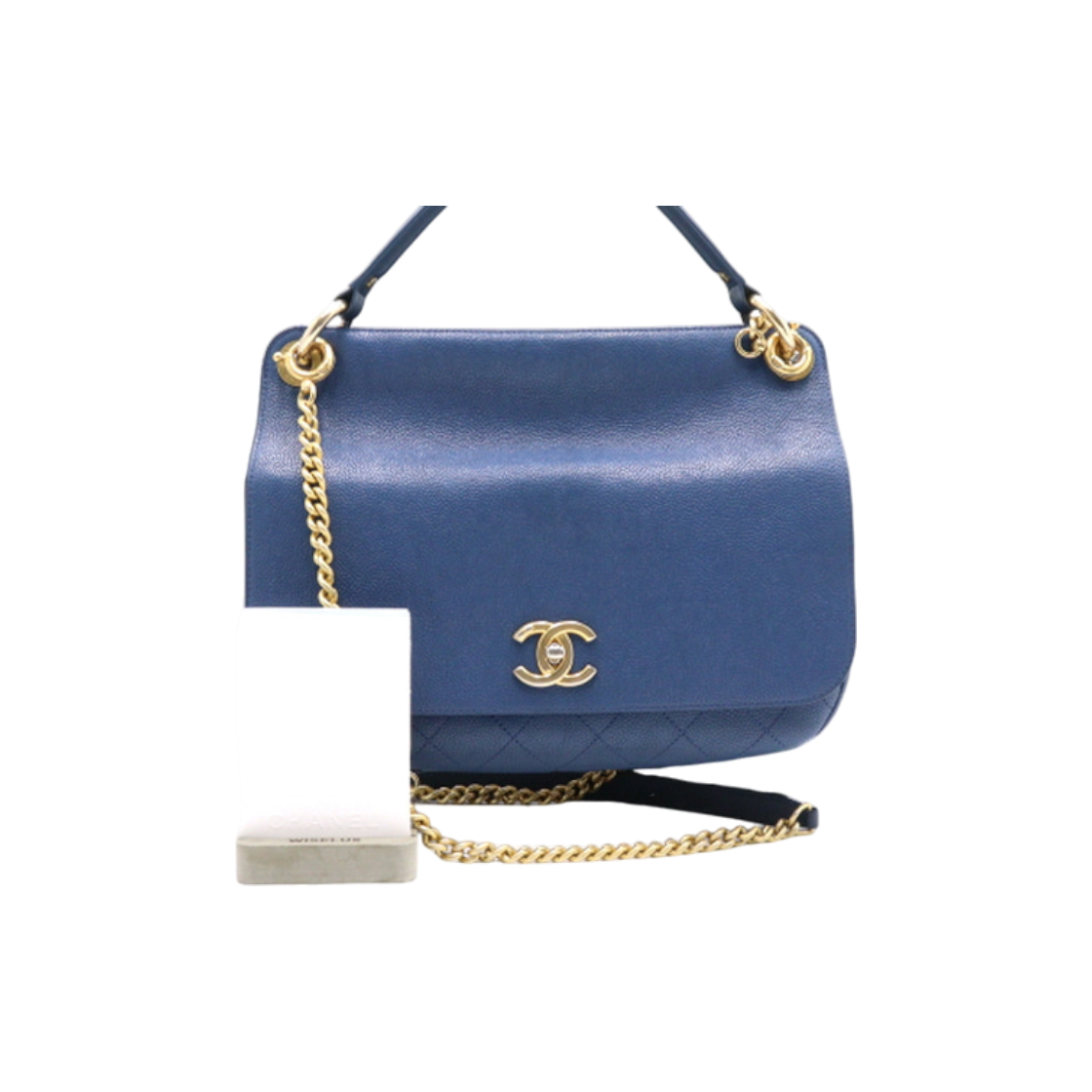 ITC5HSFQMFF8 Chanel Caviar Navy Large Top Handle Flap Tote Bag with Chain Shoulder and Crossbody Strap