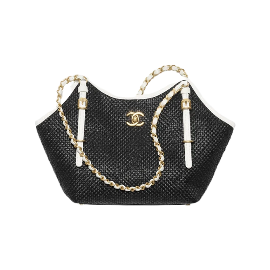 샤넬 스몰 쇼핑백 브레이디드 라피아 카프스킨 & 골드 메탈 블랙 화이트(Chanel Small Shopping Bag Braided Raffia Calfskin & Gold Black White) - 1