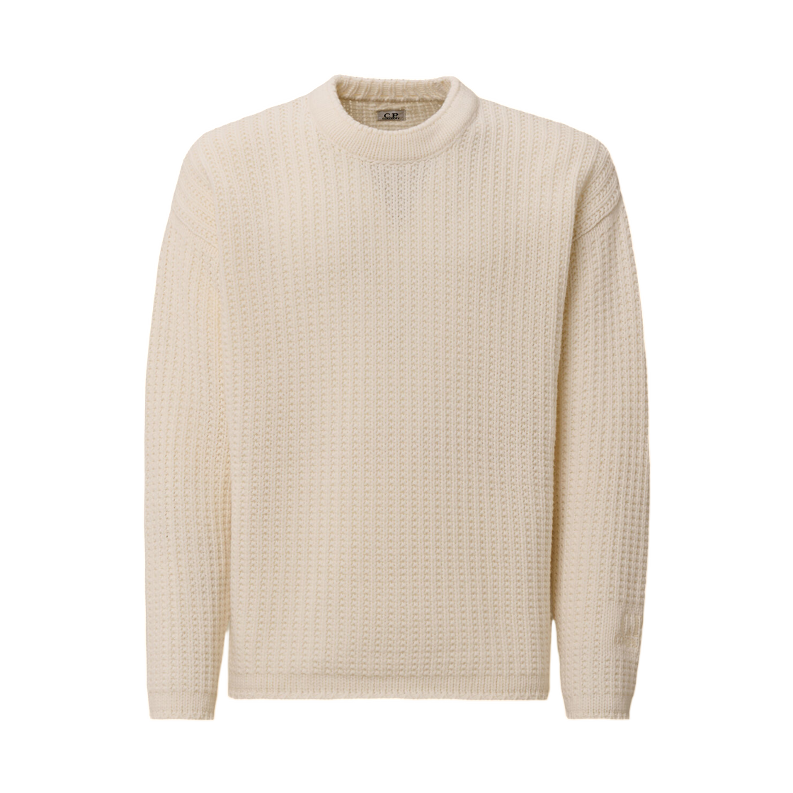 19CMKN127A110149A103 C.P. Company Lambswool GRS Boxy Crewneck Sweater Gauze White - 25FW
