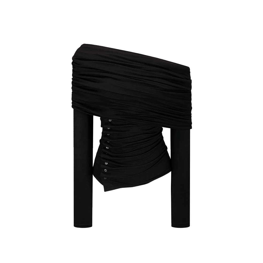 53592 Kashiko Cowl Button Long Sleeve Black