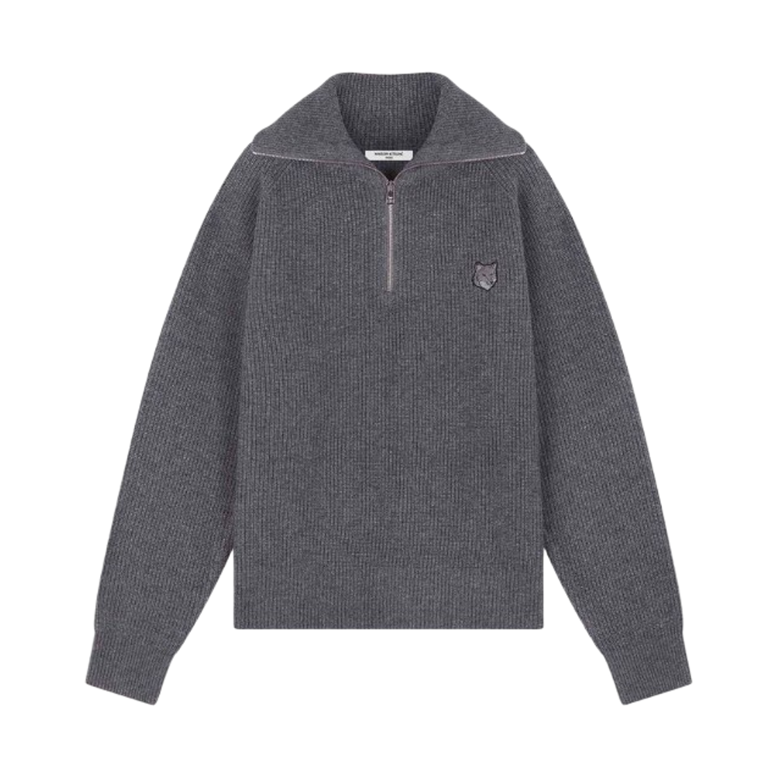 메종 키츠네 볼드 폭스 헤드 패치 하프 집 립드 점퍼 미디움 그레이 멜란지(Maison Kitsune Bold Fox Head Patch Half Zip Ribbed Jumper Medium Grey Melange) - 1