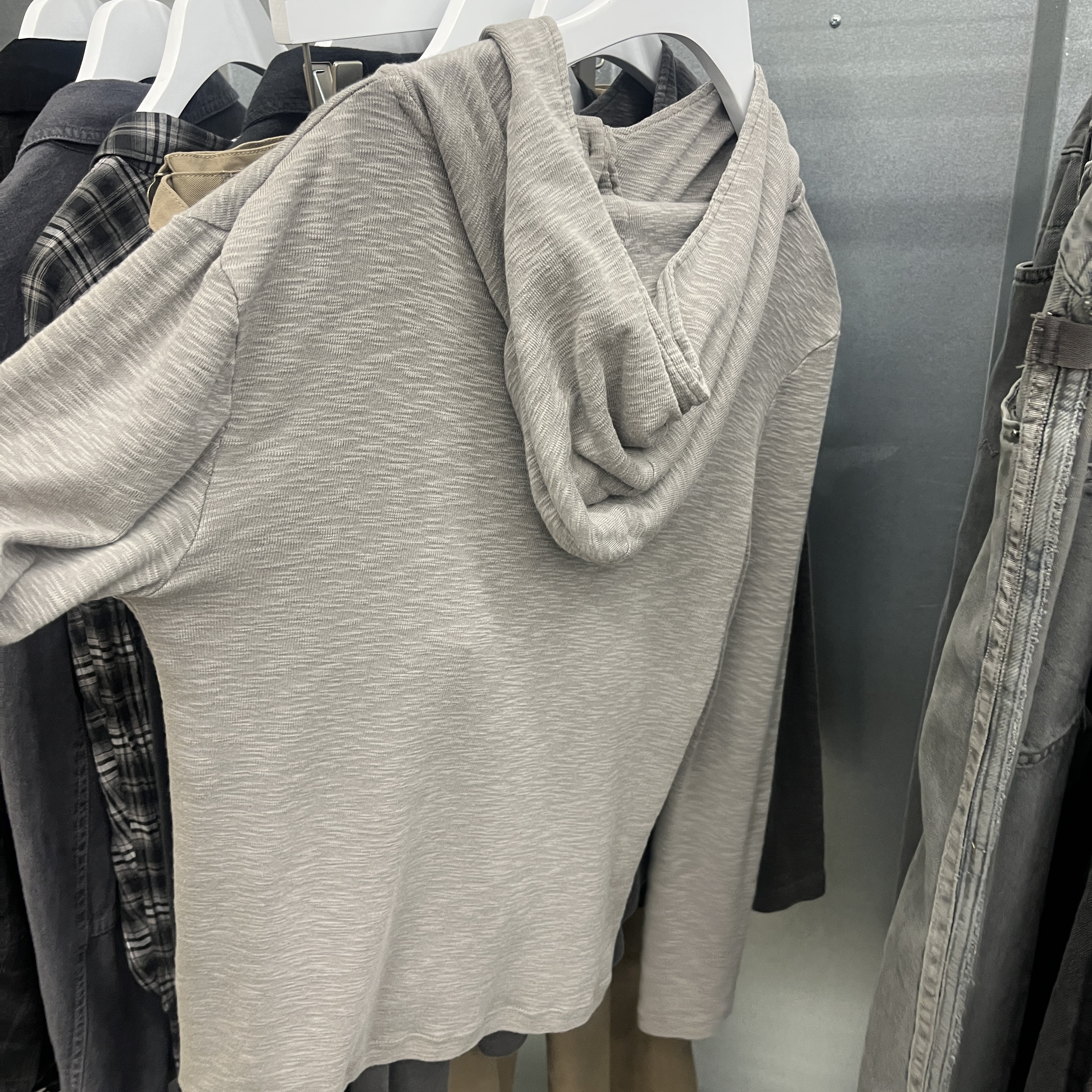 (W) Polyteru Human Index Human Slub Button Hoodie Gray 착용 스타일 - 2