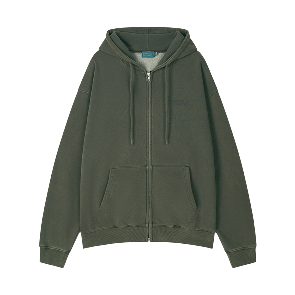 맨하탄 레코즈 클래식 피그먼트 집업 후디 - 올리브