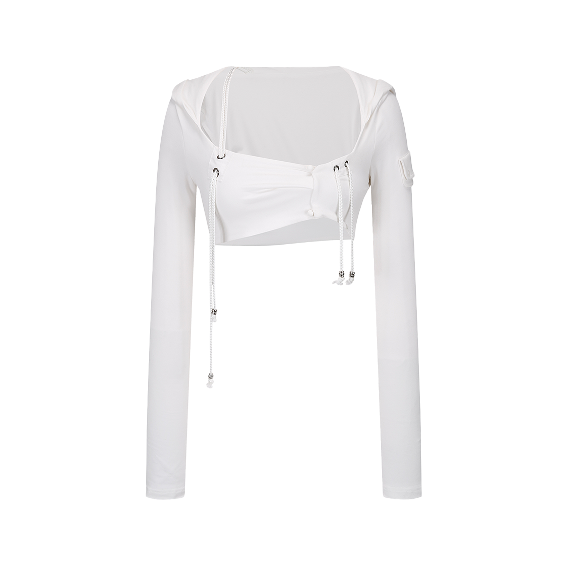 53578 Kashiko Hooded Bolero Cardigan White