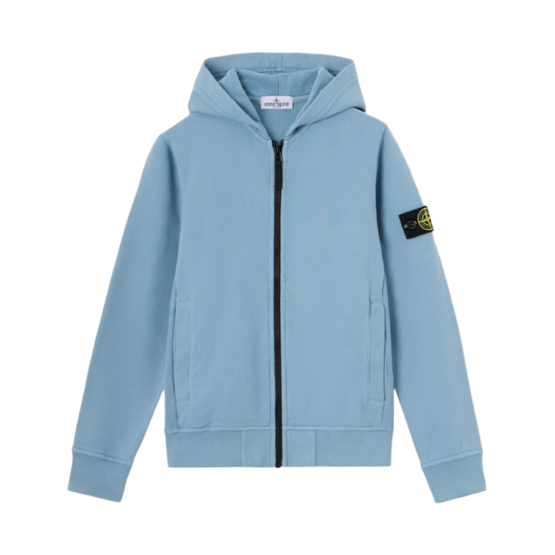 K2S1661000-03S0A20-V004A (Kids) Stone Island 6100003 Organic Cotton Fleece Hooded Zip Up Sweatshirt with Pockets and Ribbed Details Dust Blue - 25FW