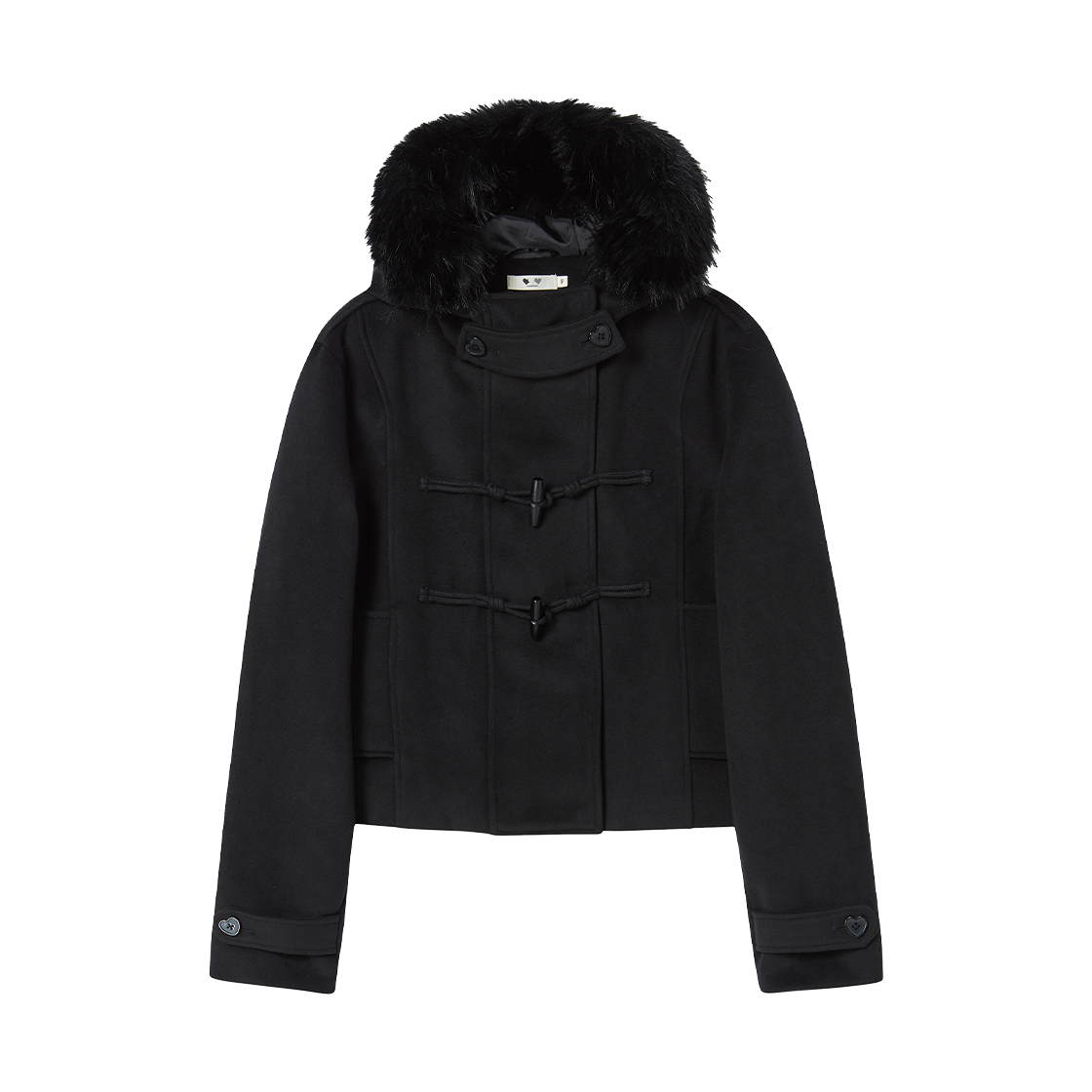 RG_25_FW1_CO_05 Rogin N Rosie Duffel Hoodie Fur Half Coat Black