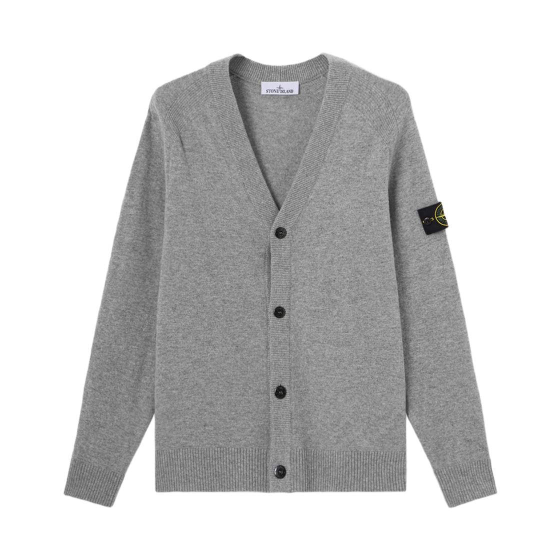 스톤 아일랜드 5100065 리버스 스티치 디테일 버튼 패스닝 라이트 RWS 질롱 울 가디건 시멘트 멜란지 - 25FW(Stone Island 5100065 Light RWS Geelong Wool Cardigan with Reverse Stitch Details and Button Fastening Cement Melange - 25FW)