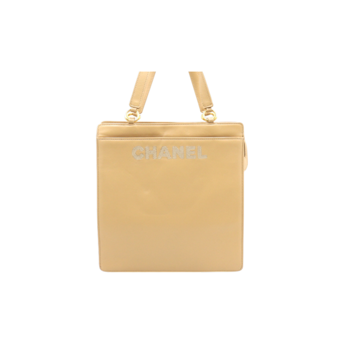 ITIC2QFM3ENM Chanel Beige Lambskin Embroidered Logo Vintage Tote Bag