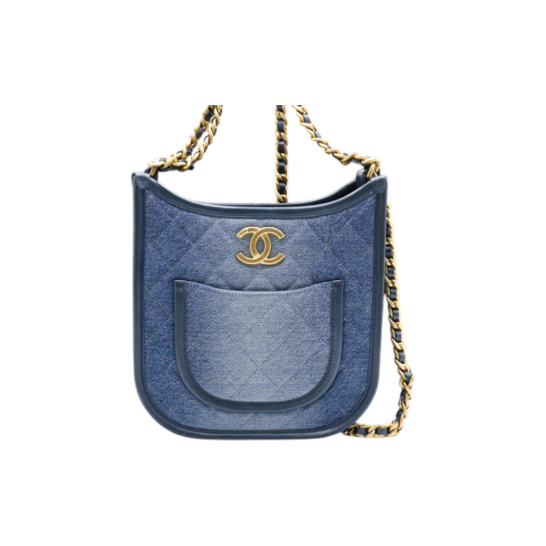 ITJ82W87SDBF Chanel 24 Season Shablin Washed Blue Denim Gold Metal CC Hobo Shoulder Bag & Crossbody