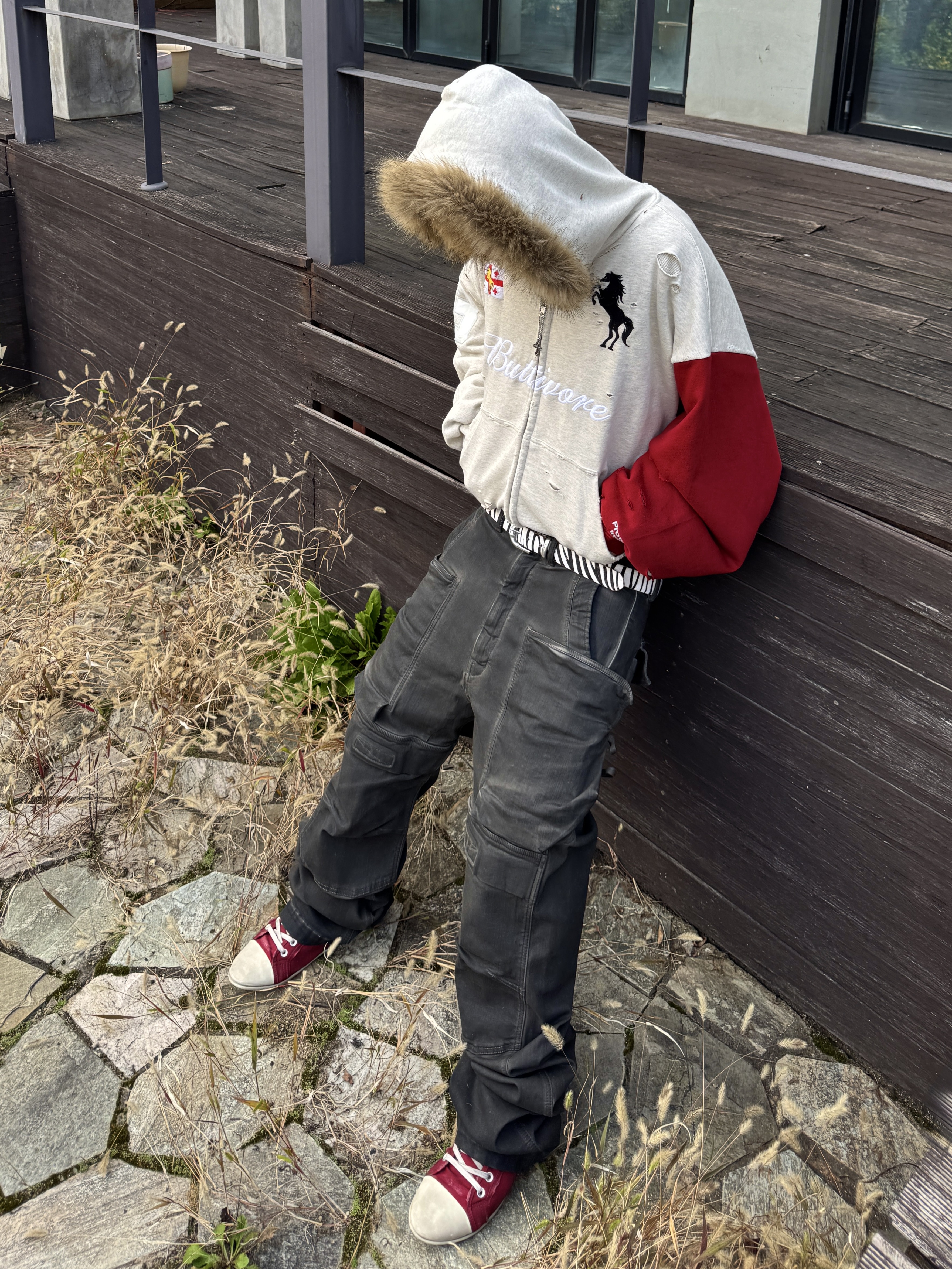 Protocol Index Buttivore Fur Lining Zip Hoodie Oatmeal Melange, Stussy Bamboo Buckle Belt Hairy Zebra Pattern 착용 스타일 - 1