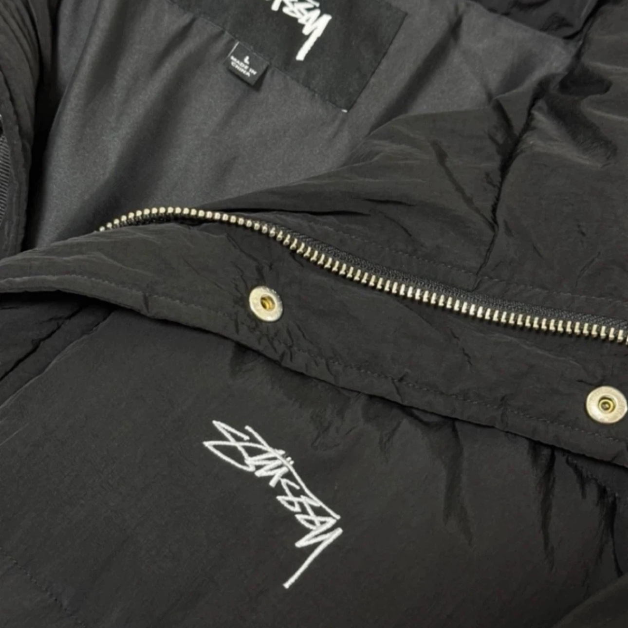 Stussy Solid Puffer Jacket Black 착용 스타일