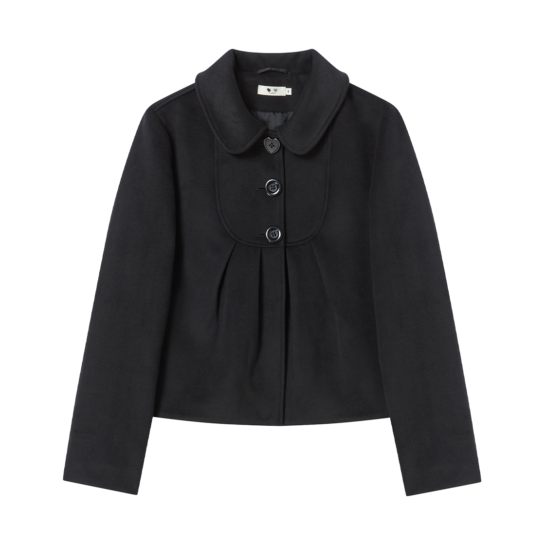 RG_25_FW1_CO_03 Rogin N Rosie Rosie Heart Button Half Coat Black