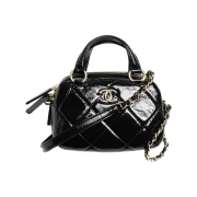 Chanel Mini Bowling Bag Shiny Crumpled Calfskin & Gold Black