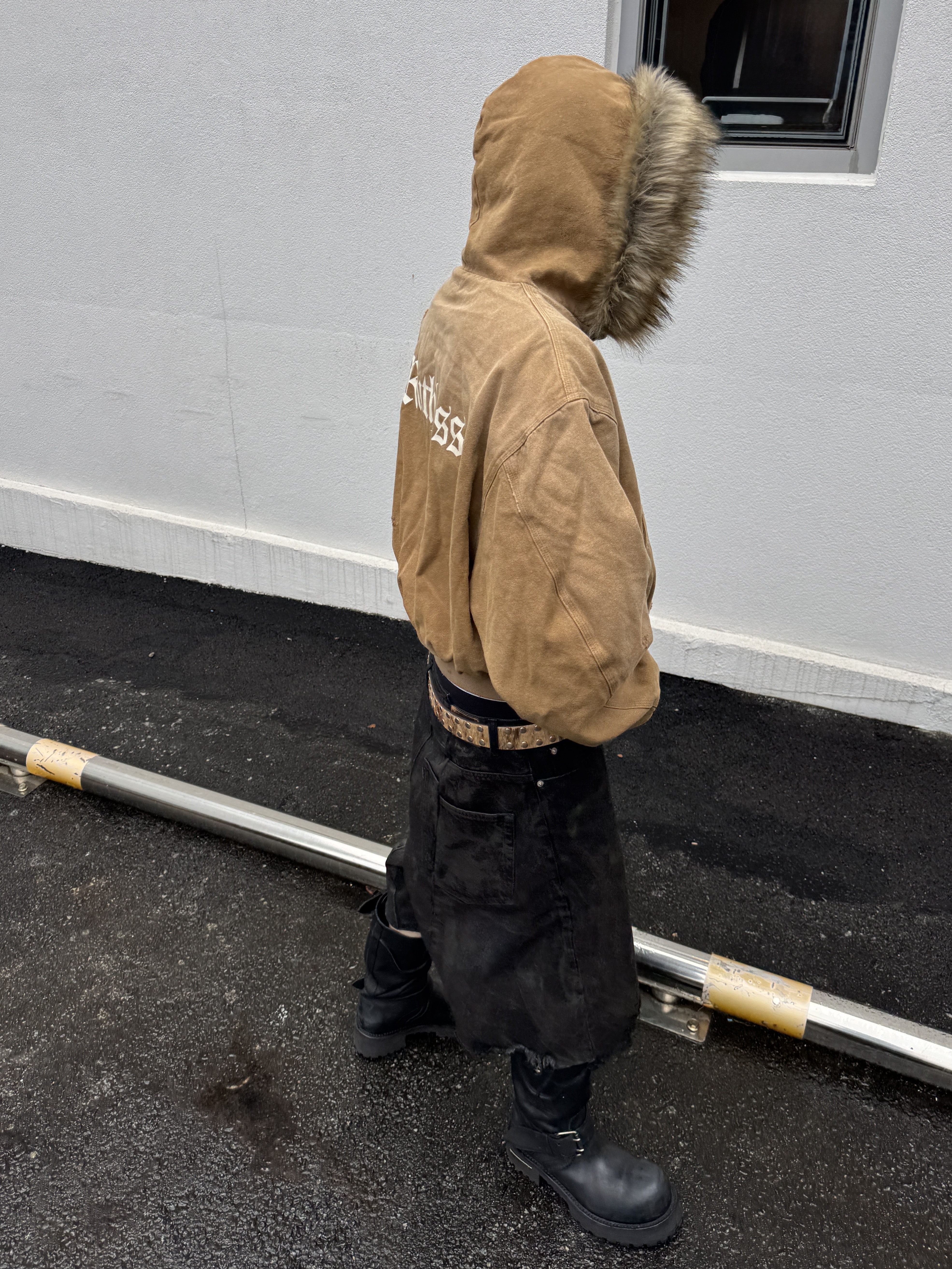 Protocol Index Detachable Fur Hooded Work Jacket Beige, Corteiz Guerillaz Thermal L/S T-Shirt Woodland Camo 착용 스타일 - 2