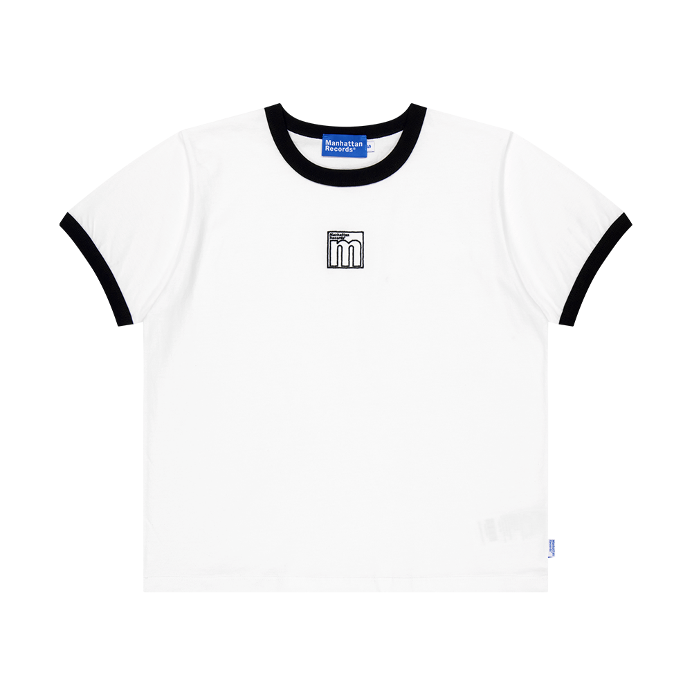 MR25SS012WH Manhattan Records W M Logo Ringer T-shirt - White