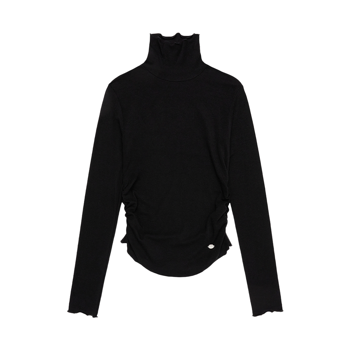 콜아웃뉴이어 립 포인트 라벨 시어링 터틀넥 니트 / 블랙(CONY Lip Point Label Shirring Turtleneck Knit / Black)