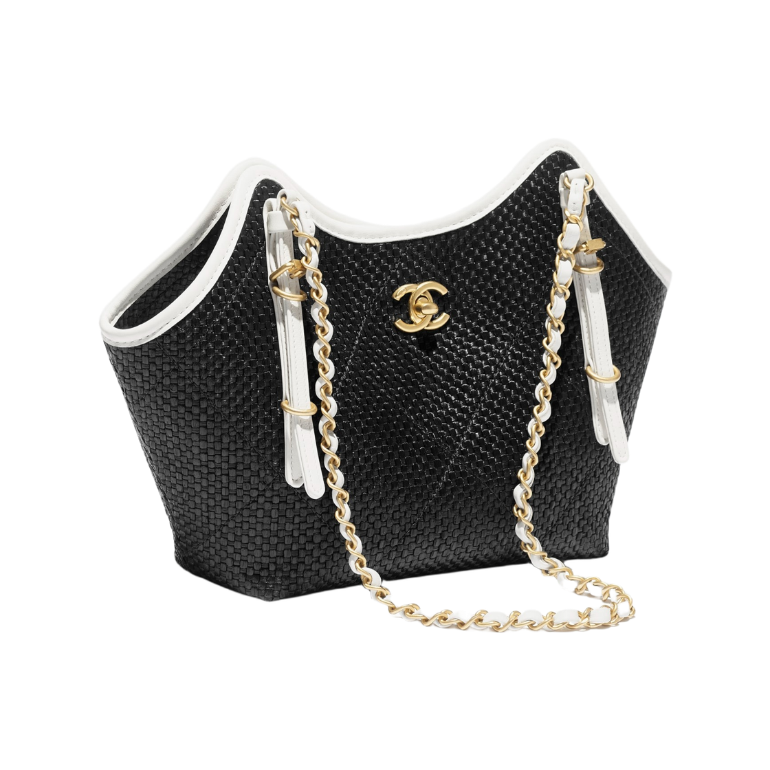 샤넬 스몰 쇼핑백 브레이디드 라피아 카프스킨 & 골드 메탈 블랙 화이트(Chanel Small Shopping Bag Braided Raffia Calfskin & Gold Black White) - 2