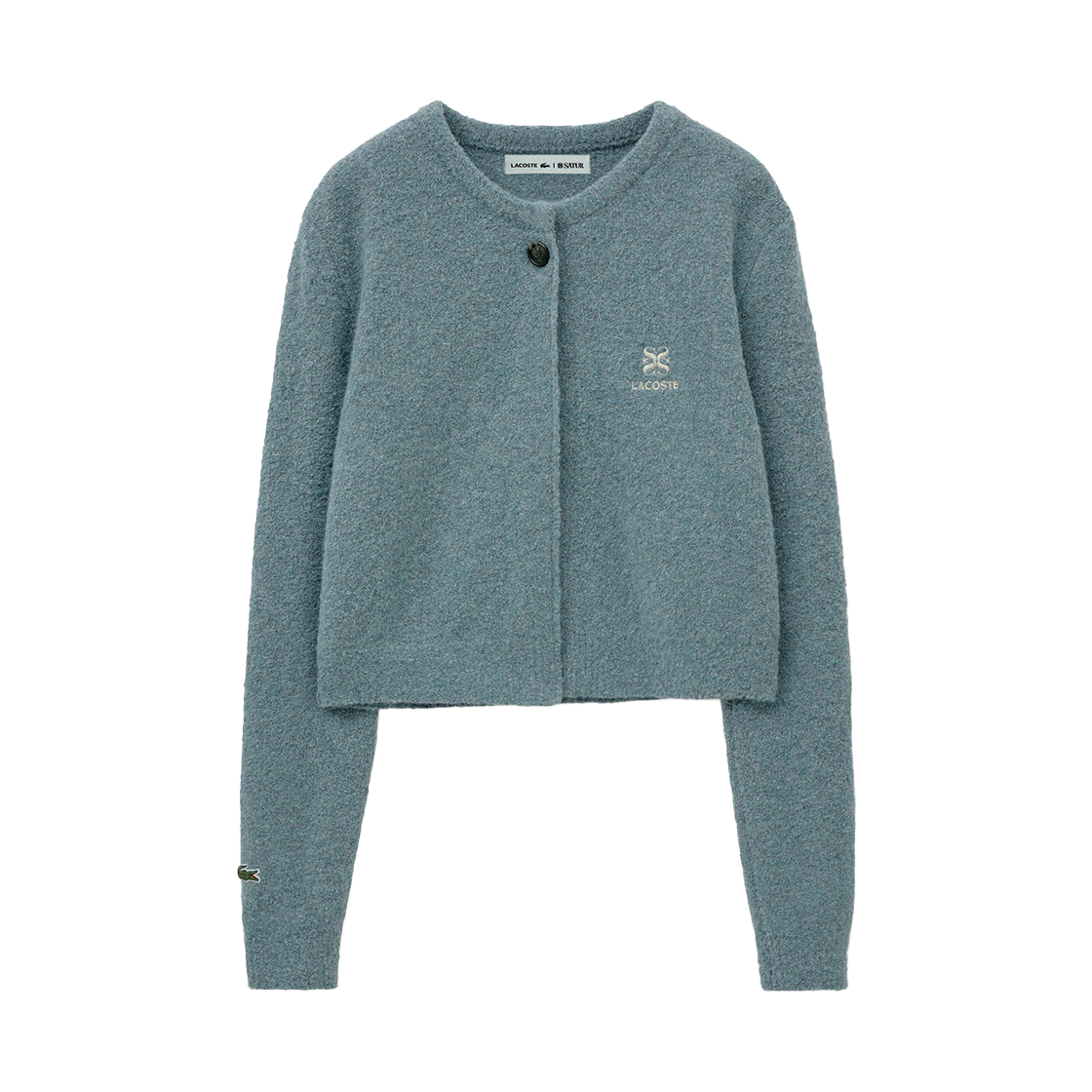 라코스테 X 세터 우먼 싱글 버튼 크롭 니트 가디건 포그 블루