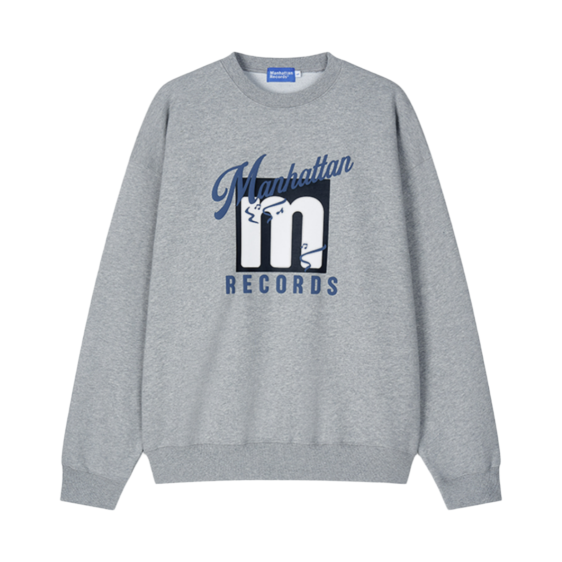 MR25CR009GR Manhattan Records Script Logo Crew Neck - Grey