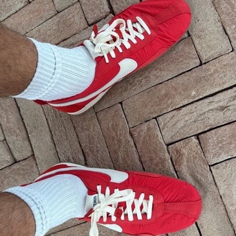Nike x Jacquemus Moon Shoe SP University Red and Bicycle Yellow 착용 스타일