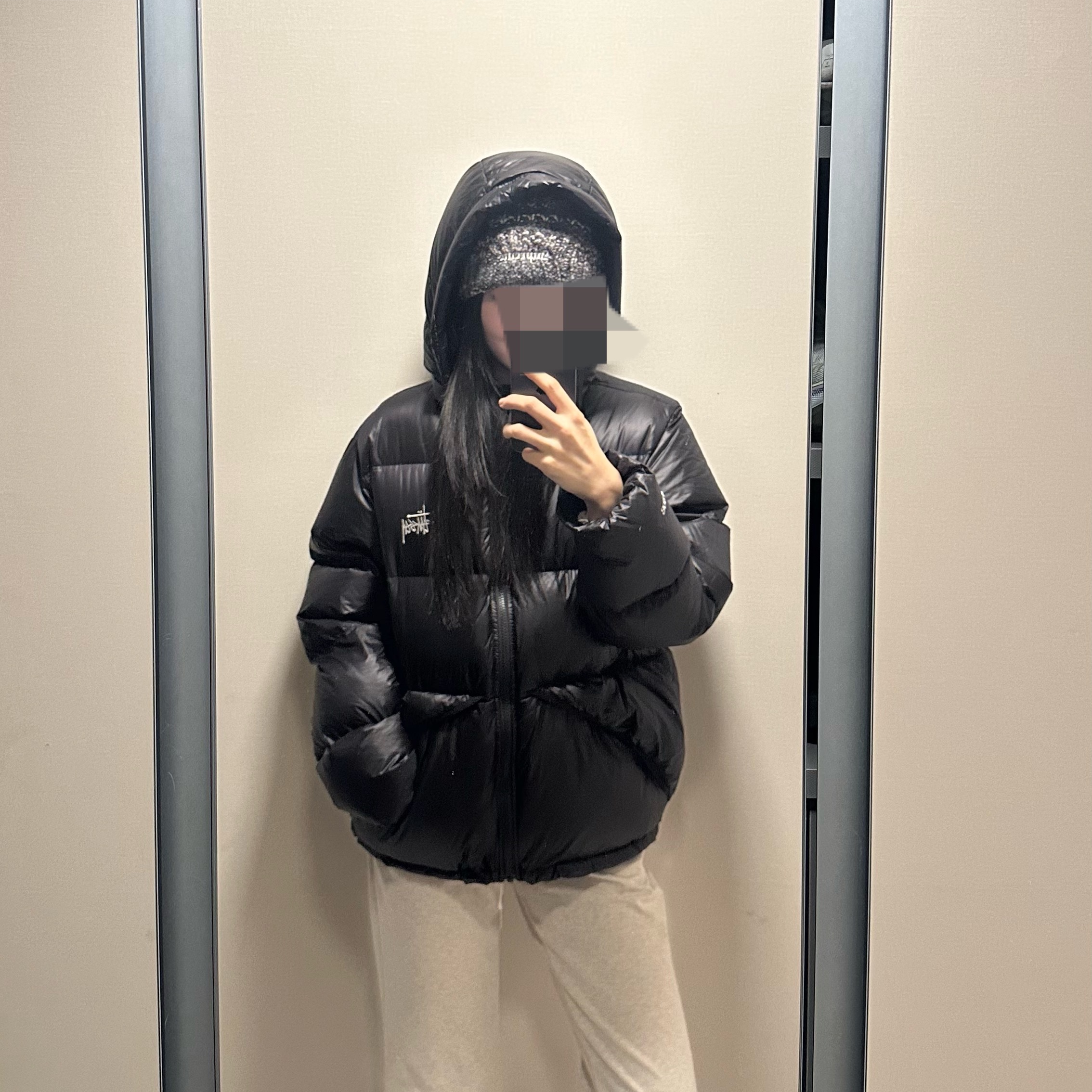 Stussy Micro Ripstop Down Parka Jet Black, Supreme Space Dye Stripe Beanie Black - 24FW 착용 스타일