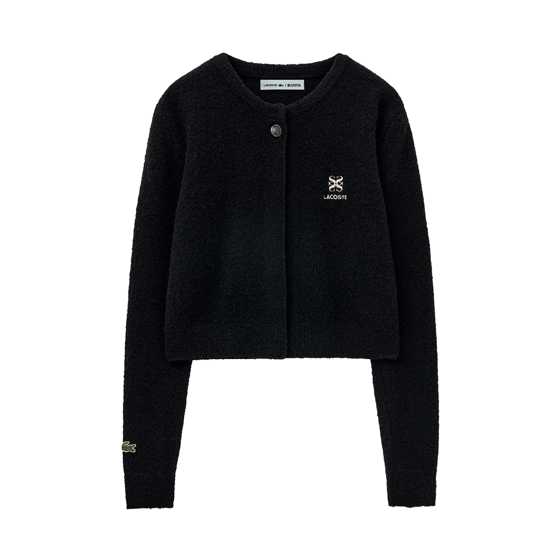 라코스테 X 세터 우먼 싱글 버튼 크롭 니트 가디건 블랙(Lacoste X SATUR W Single Button Crop Knit Cardigan Black)