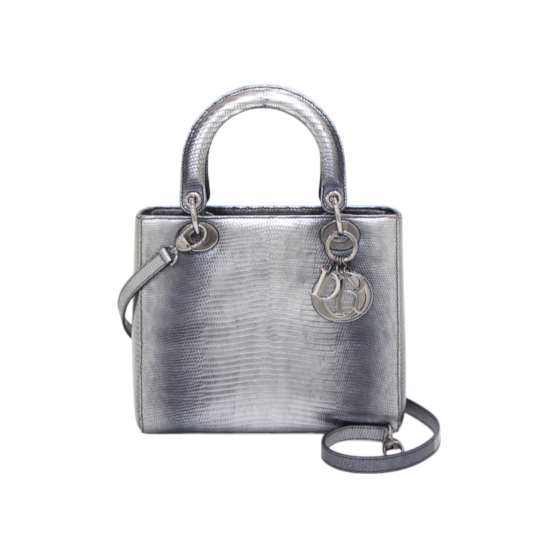 디올 메탈릭 실버 레이디 디올 리자드 패턴 미디엄 토트백 겸 숄더백 aa40048(Dior Metallic Silver Lady Dior Lizard Pattern Medium Tote & Shoulder Bag AA40048) - 1