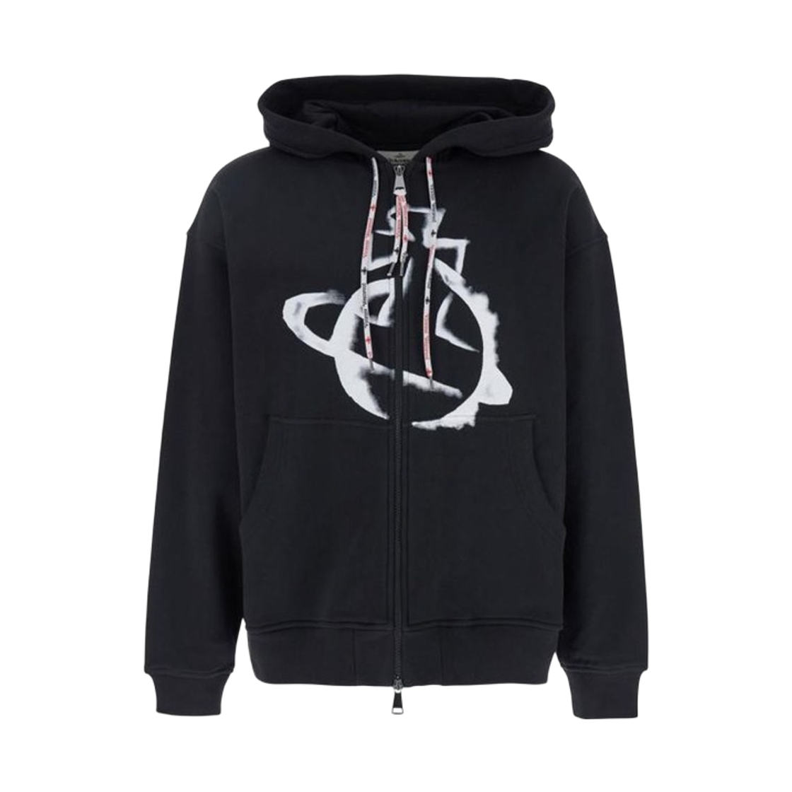 2I01000I-J006O-N401 Vivienne Westwood Stencil Orb Rugged Zip Up Hoodie Black