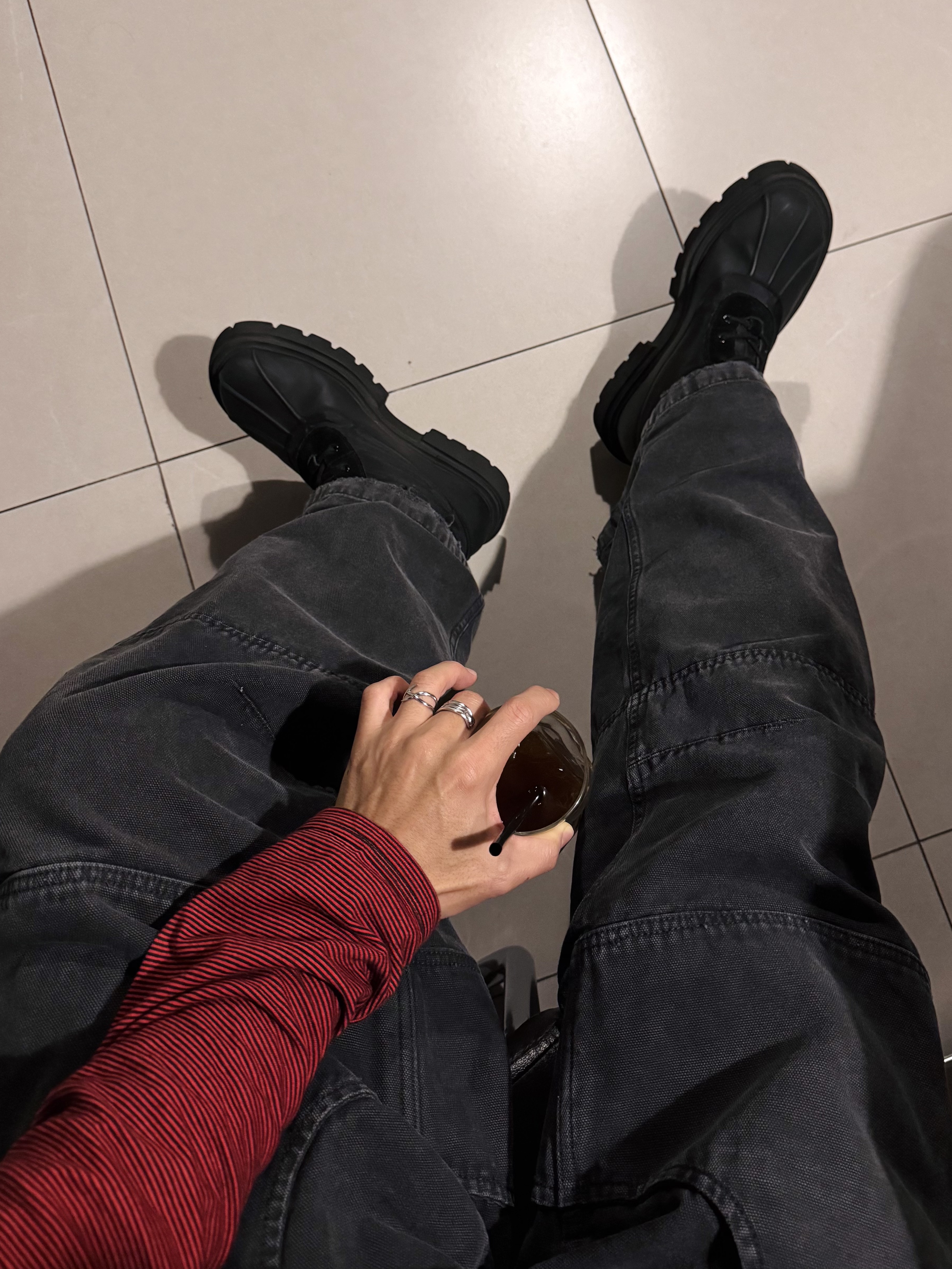 Nonnod Moleskine Bomber Jacket Matt Black, Nonnod Double Knee Cover Pants Vintage Black 착용 스타일 - 8