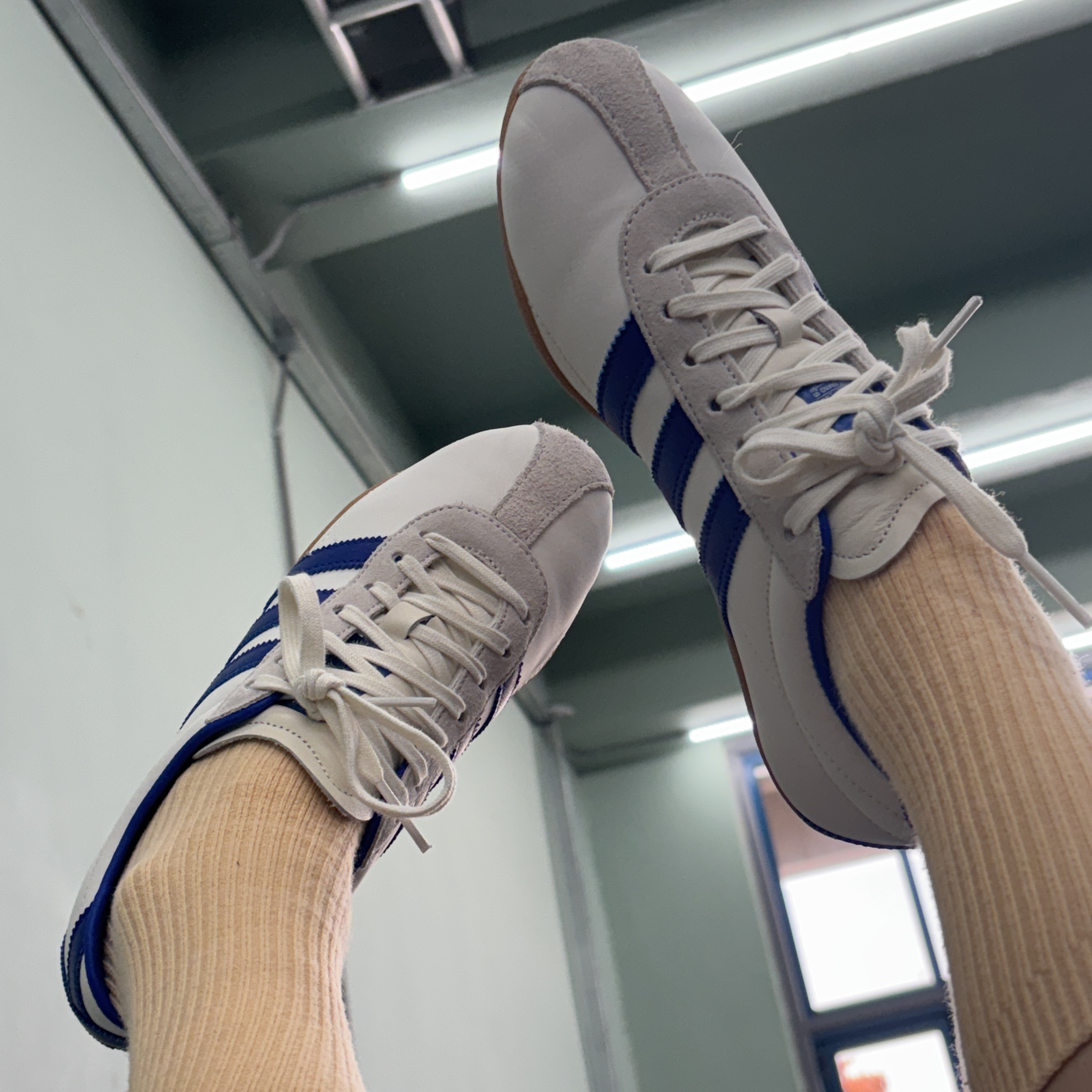 (W) Adidas Tokyo Off White Royal Blue 착용 스타일 - 1