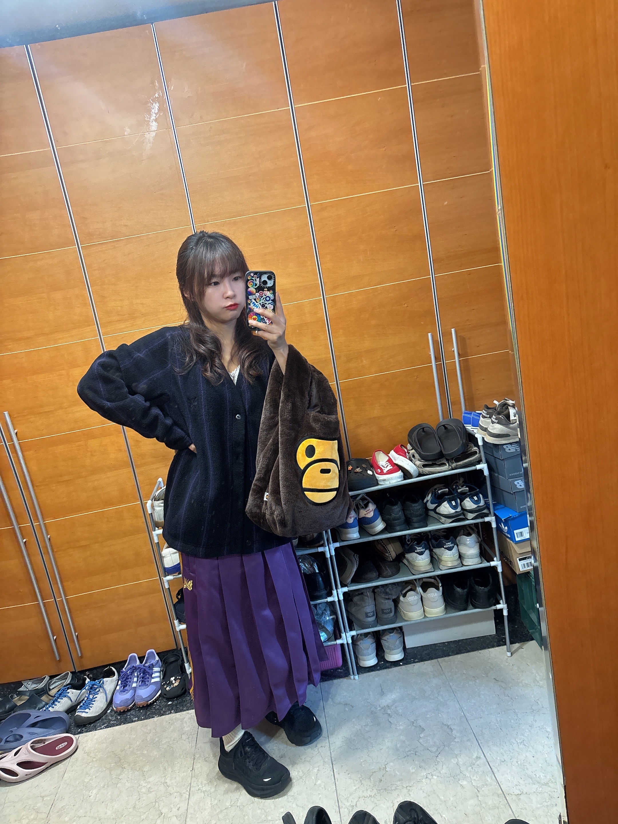 Uniqlo x Needles Fleece Oversized Cardigan Black - KR 착용 스타일