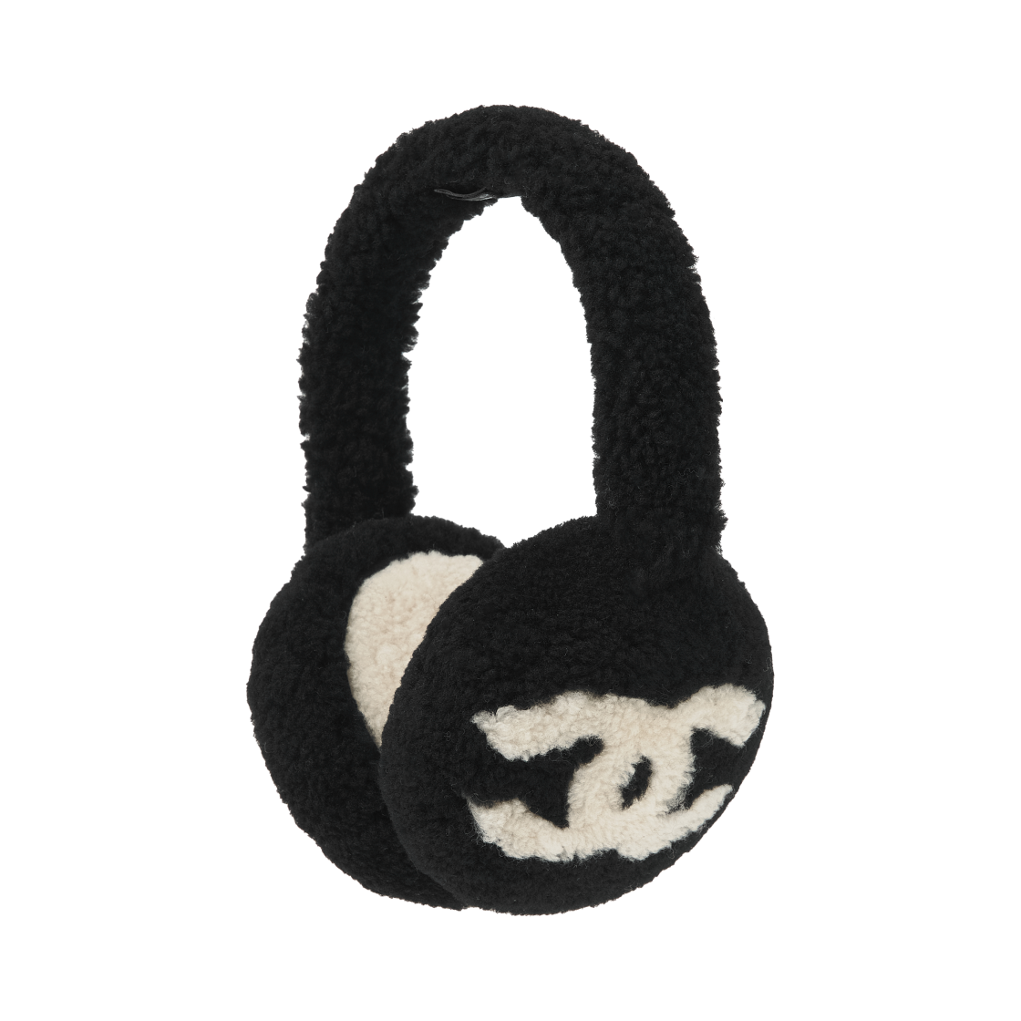 AAB262-B21474-U2762 Chanel Earmuffs Shearling Lambskin Black Ecru